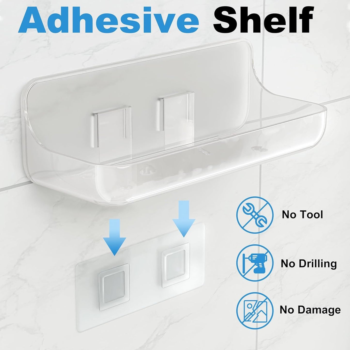 2-Pack Acrylic Adhesive Wall Shelf for Bathroom, Kitchen & Vanity Storage – No Drill, Waterproof with Drainage Holes (Clear)