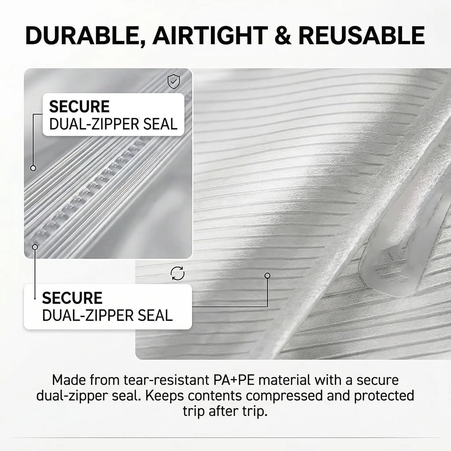 Travel Vacuum Bag Set with Rechargeable Cordless Pump – 3 Sizes, Airtight Dual-Zipper Seal, Space-Saving Compression