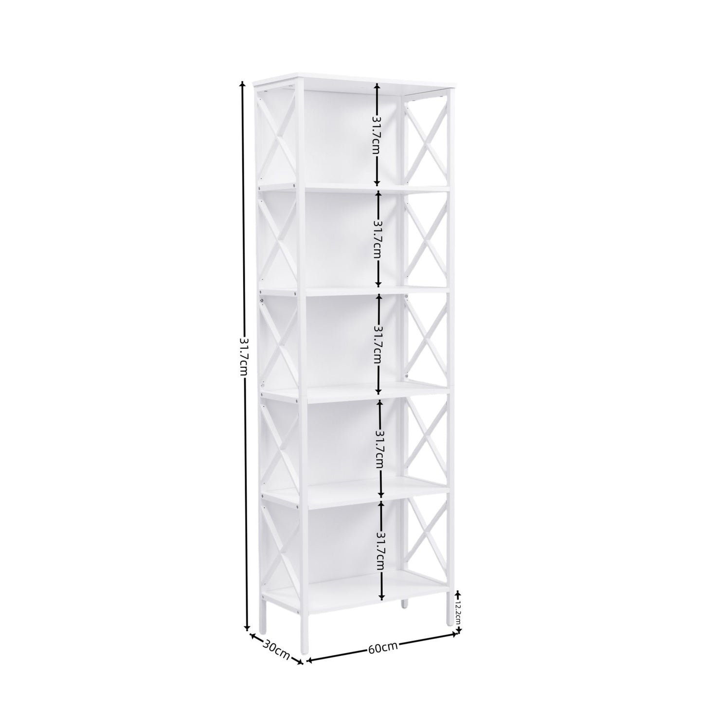 6-Tier Bookshelf – Sturdy Metal Frame, White Finish