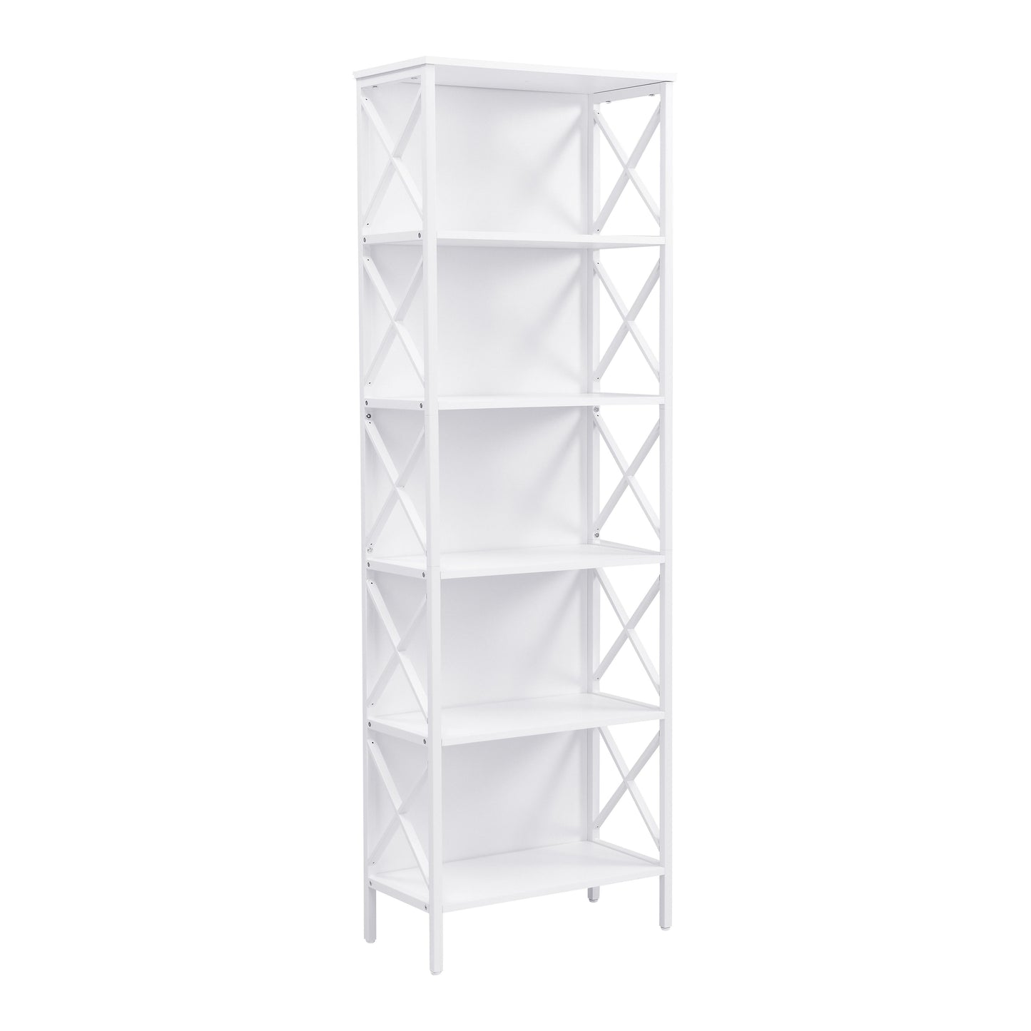 6-Tier Bookshelf – Sturdy Metal Frame, White Finish
