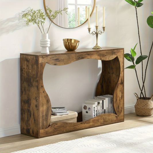120 cm Console Table, Couch Table with Storage, Long Entryway Sofa Station, Narrow Console Stand Behind Sofa, Hallway Stand for Entryway Living Room, Brown