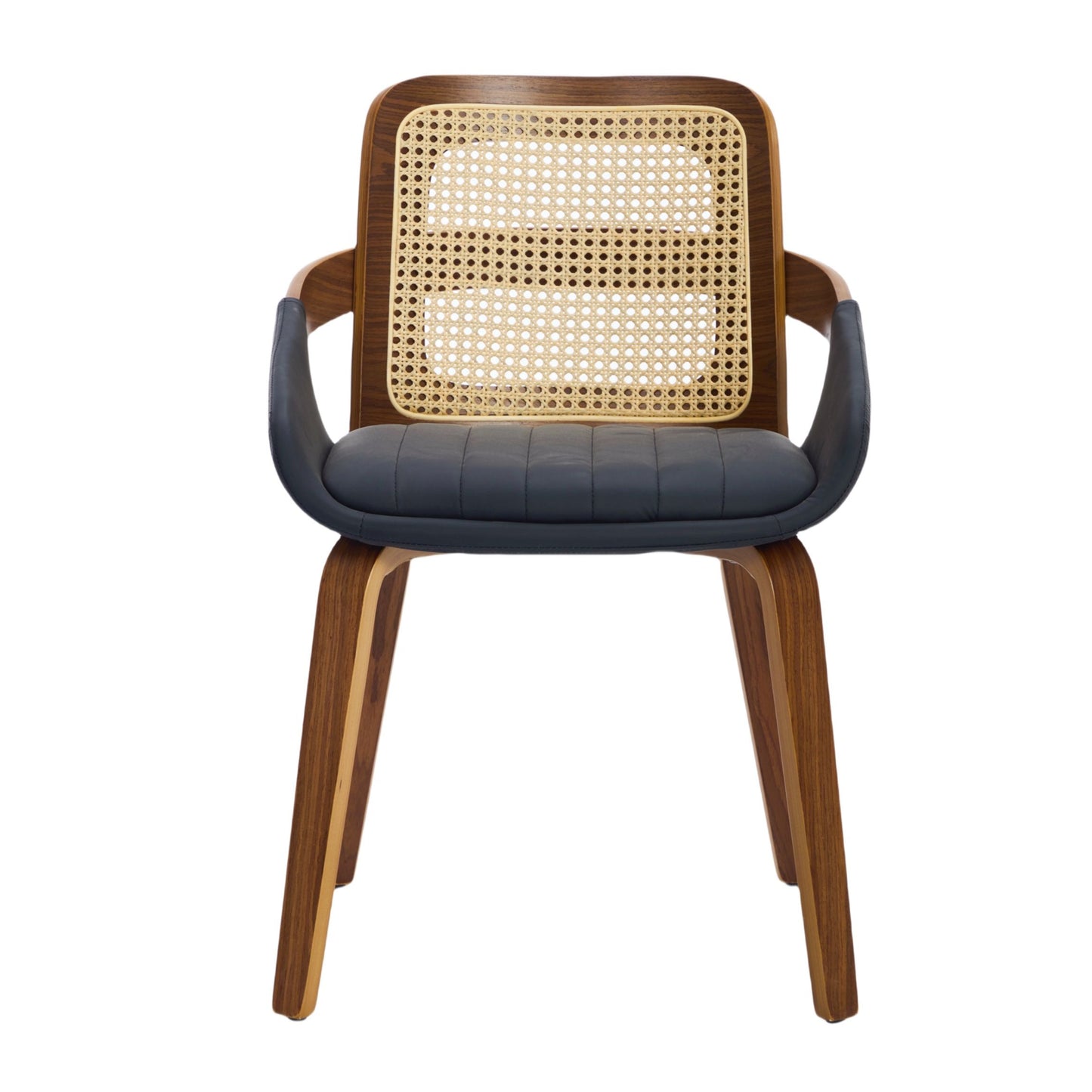 Rattan Back Dining Chairs Set of 2 – Ergonomic Cane Back, Black Faux Leather