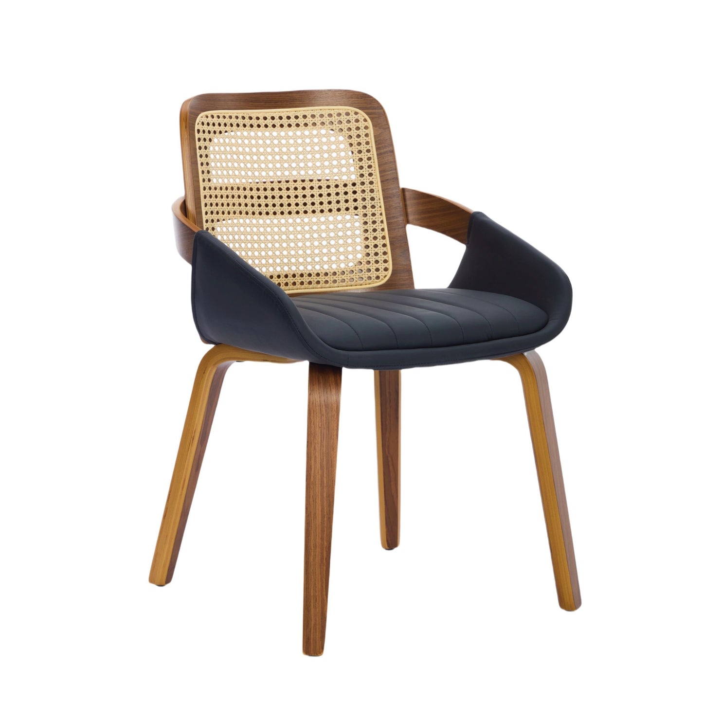 Rattan Back Dining Chairs Set of 2 – Ergonomic Cane Back, Black Faux Leather