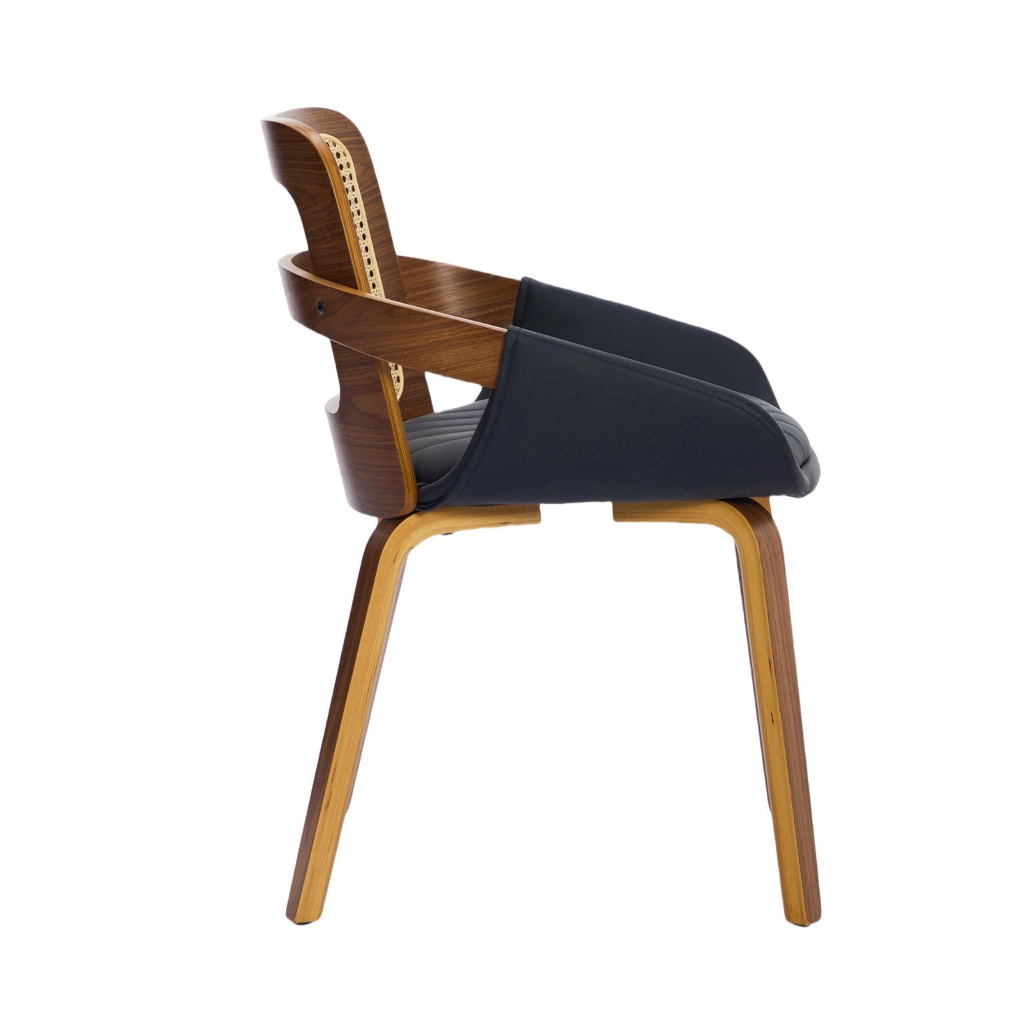 Rattan Back Dining Chairs Set of 2 – Ergonomic Cane Back, Black Faux Leather