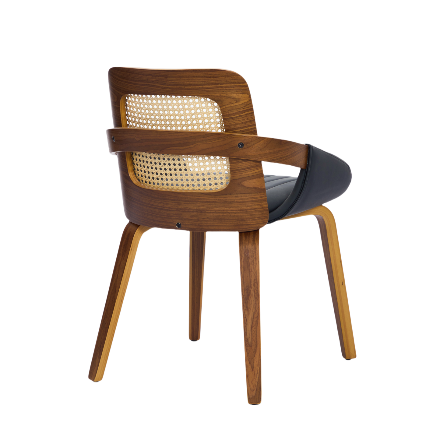Rattan Back Dining Chairs Set of 2 – Ergonomic Cane Back, Black Faux Leather