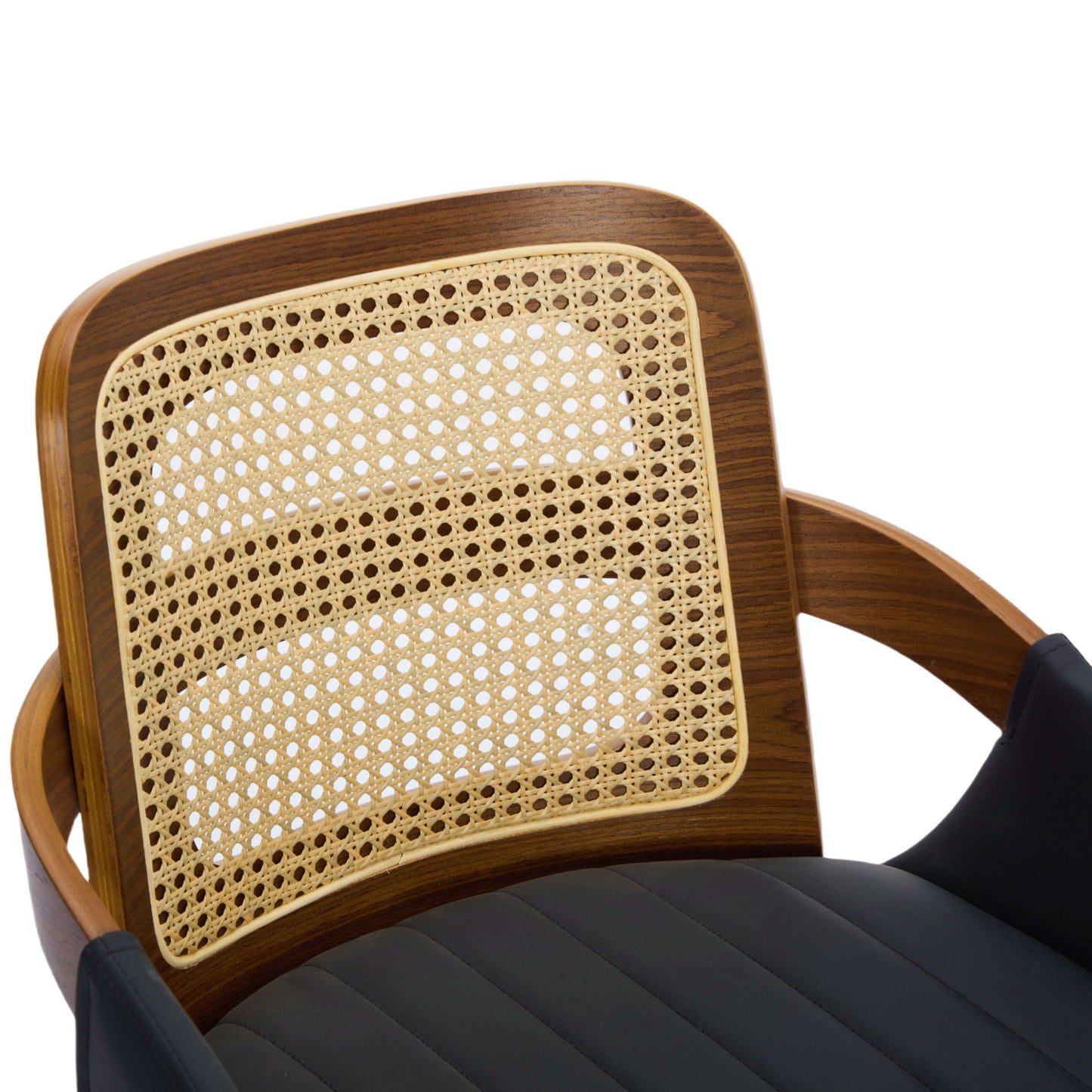 Rattan Back Dining Chairs Set of 2 – Ergonomic Cane Back, Black Faux Leather