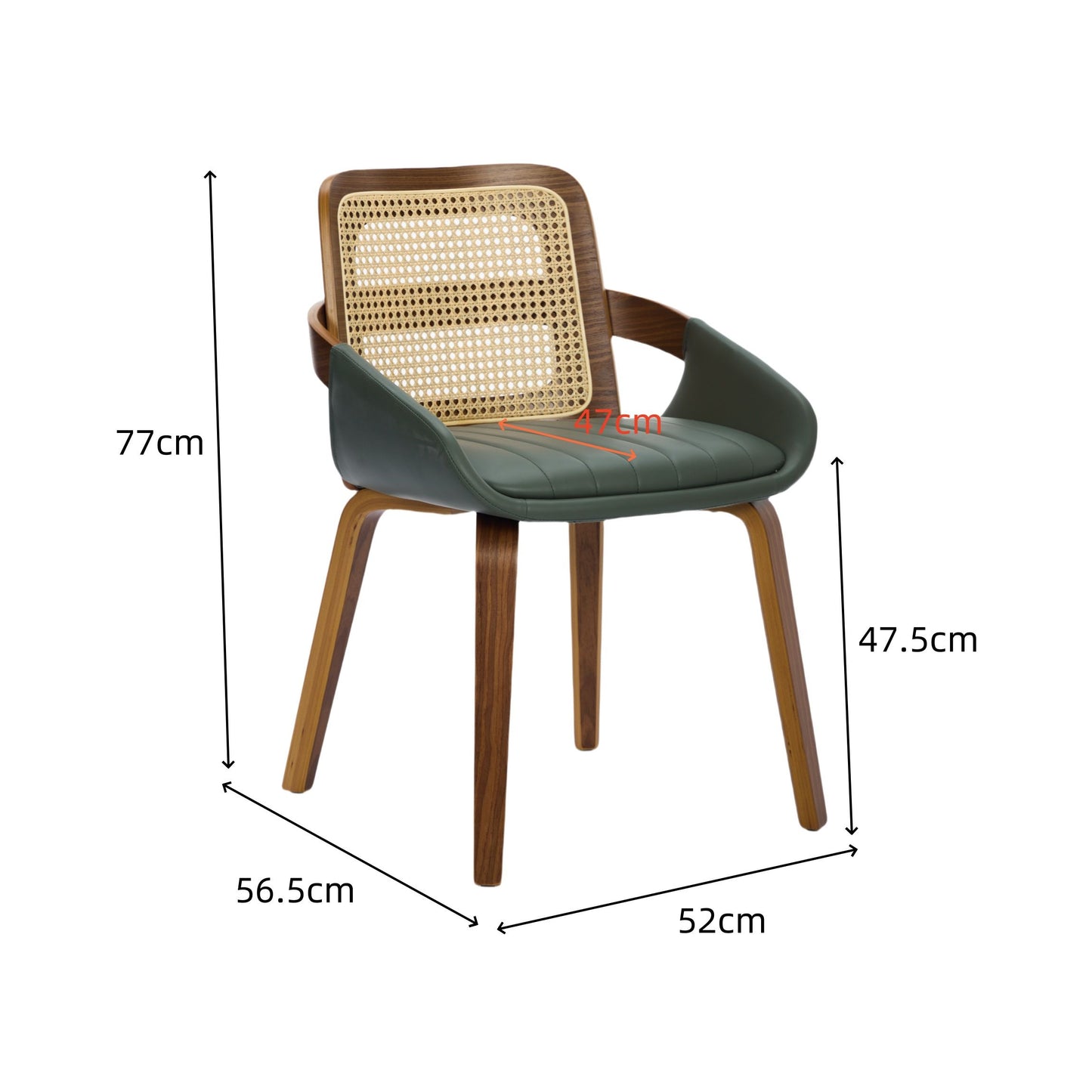 Dining Chairs Set of 2 – Ergonomic Rattan Back, Green Faux Leather