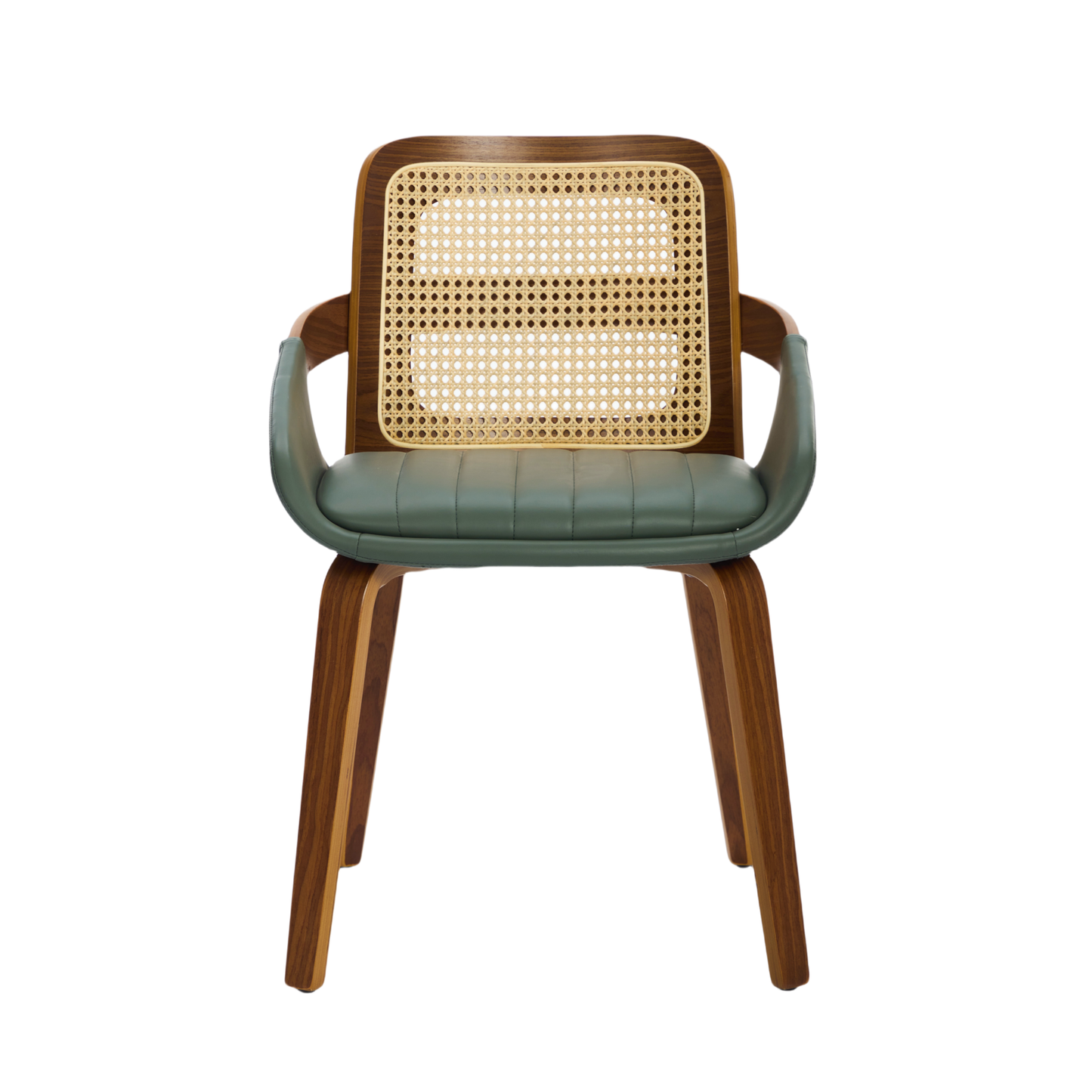 Dining Chairs Set of 2 – Ergonomic Rattan Back, Green Faux Leather