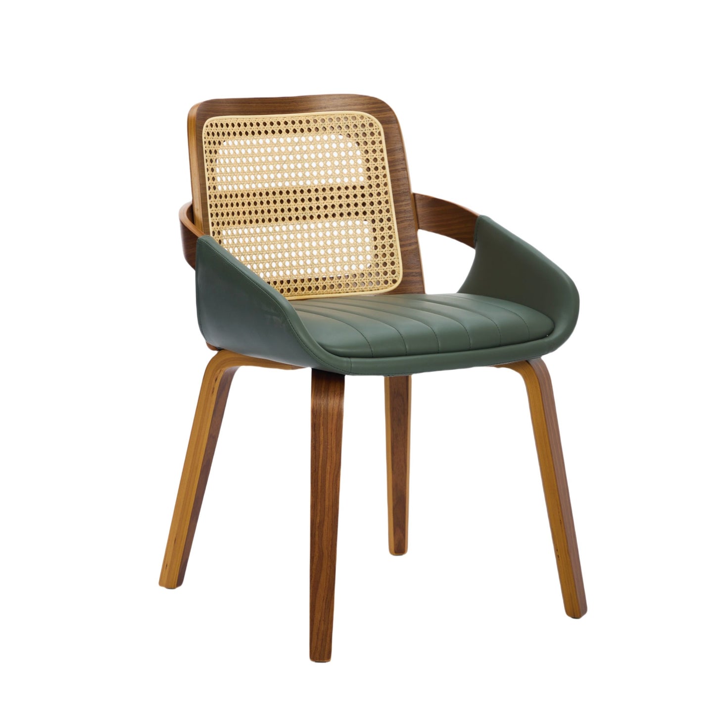 Dining Chairs Set of 2 – Ergonomic Rattan Back, Green Faux Leather
