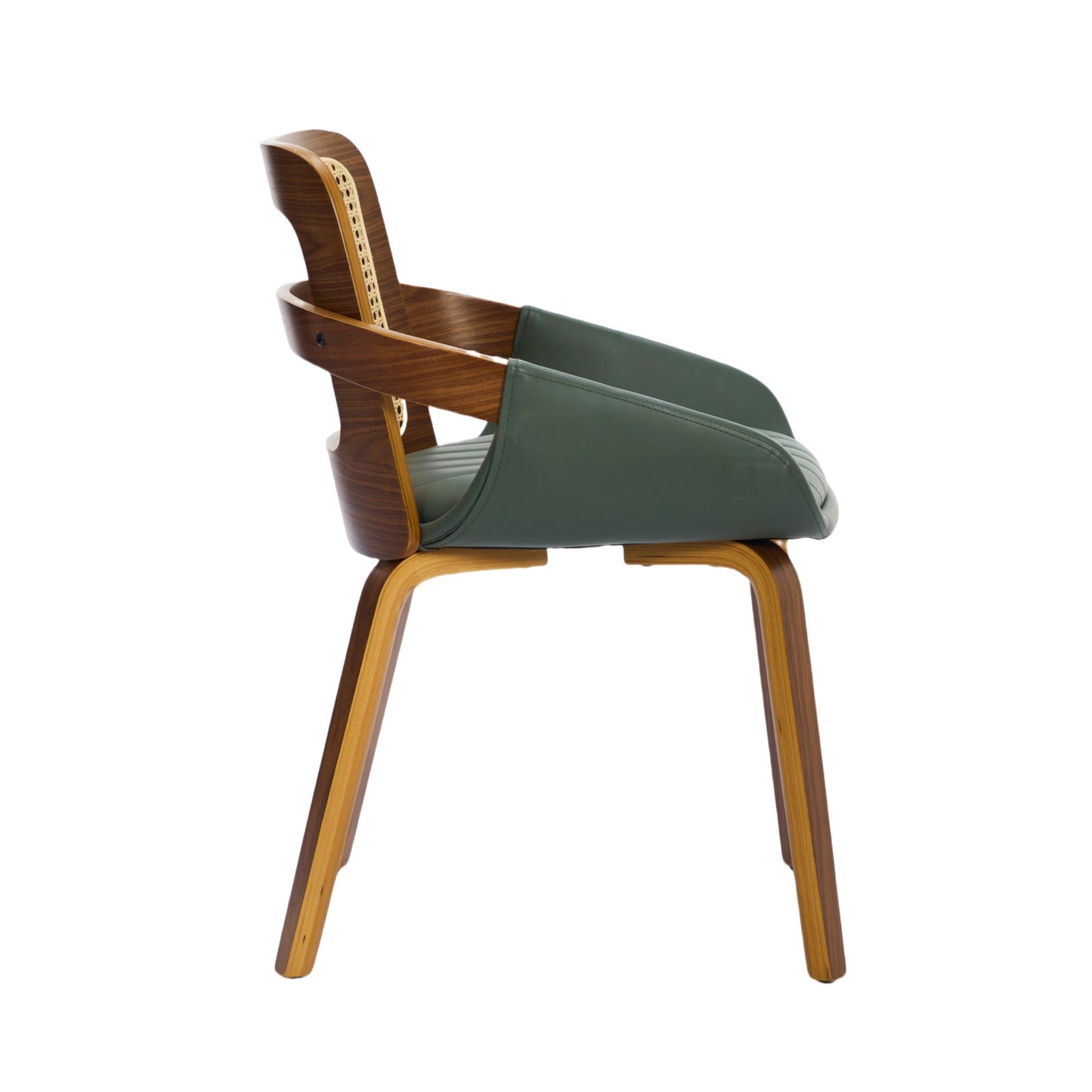 Dining Chairs Set of 2 – Ergonomic Rattan Back, Green Faux Leather