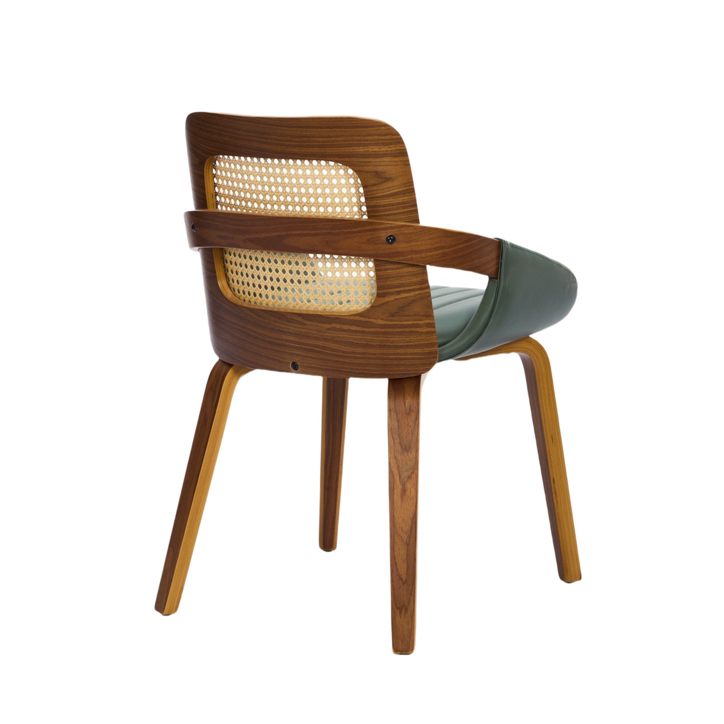 Dining Chairs Set of 2 – Ergonomic Rattan Back, Green Faux Leather
