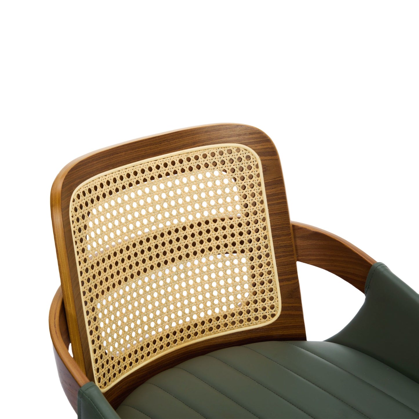 Dining Chairs Set of 2 – Ergonomic Rattan Back, Green Faux Leather
