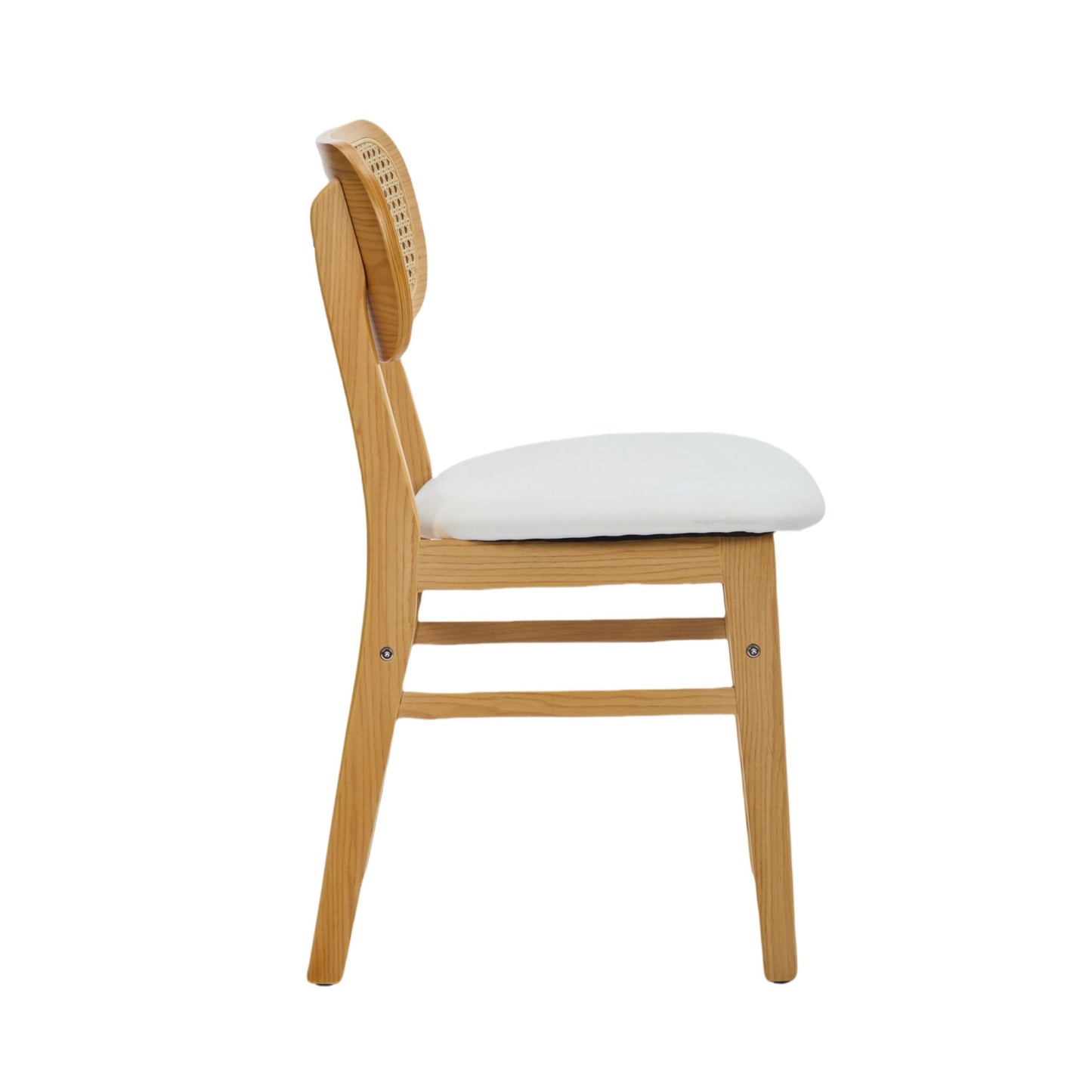 Dining Chairs Set of 2 – Rattan Back, White Faux Leather Upholstery