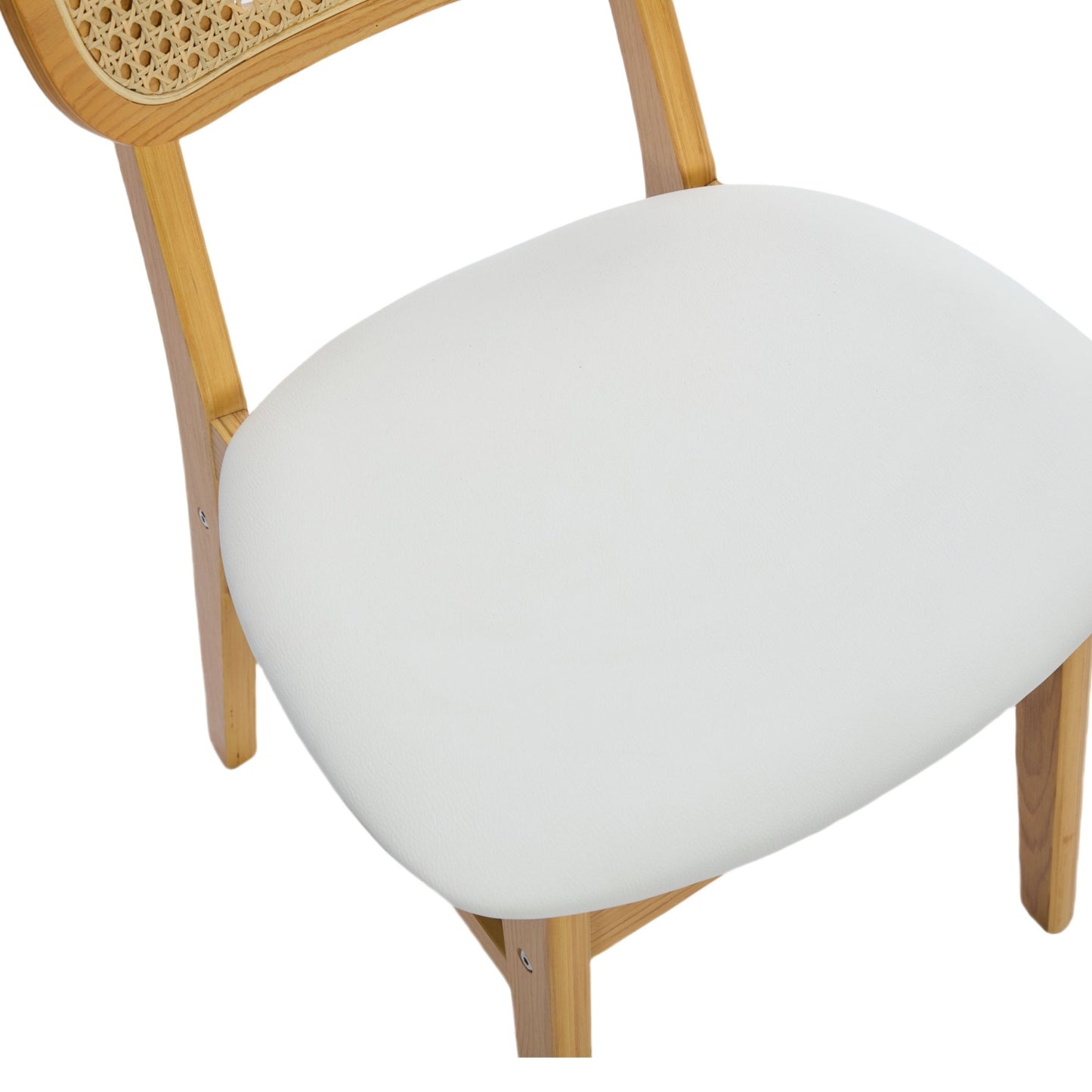 Dining Chairs Set of 2 – Rattan Back, White Faux Leather Upholstery