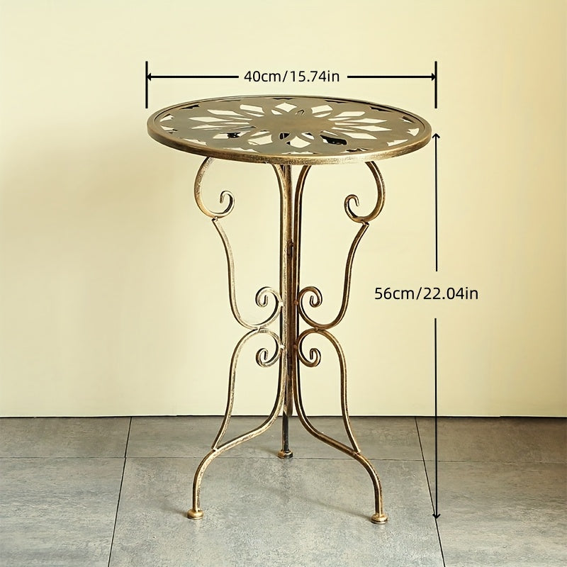 Vintage Metal Side Table – Scrollwork Design, Black Iron Top