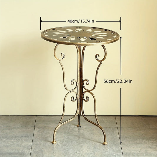 Vintage Metal Side Table – Scrollwork Design, Black Iron Top
