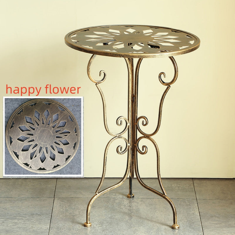Vintage Metal Side Table – Scrollwork Design, Black Iron Top