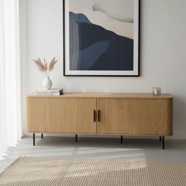 Florence Entertainment Unit – Tambour Doors, Natural Oak