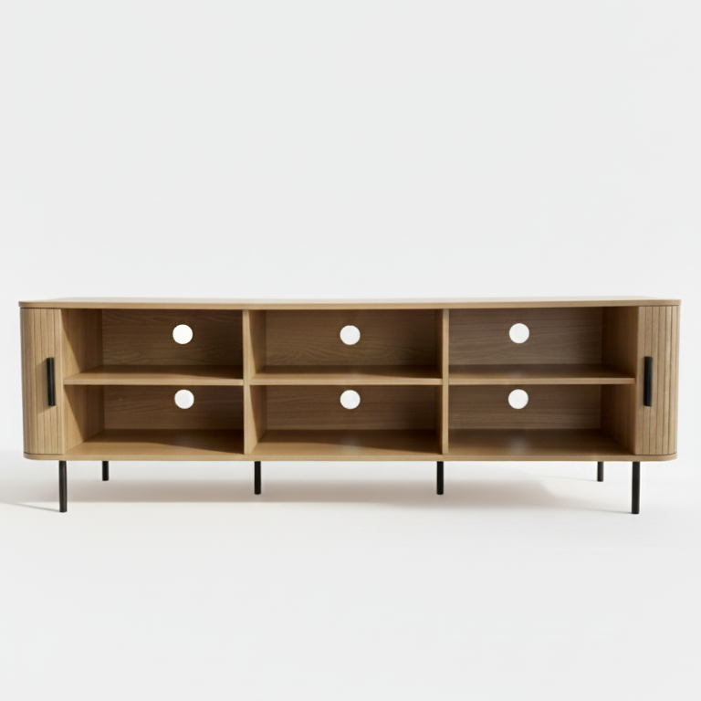 Florence Entertainment Unit – Tambour Doors, Natural Oak