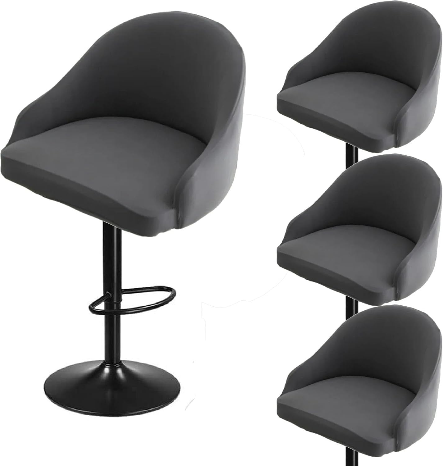 Bar Stool Slipcovers – Stretch Swivel Chair Covers with Back, Grey, 4pcs