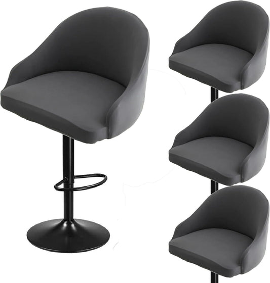 Bar Stool Slipcovers – Stretch Swivel Chair Covers with Back, Grey, 4pcs