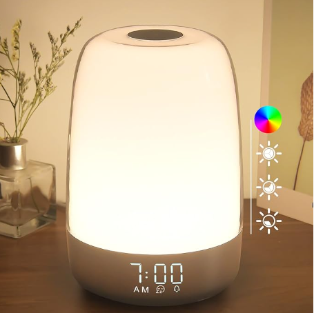 Touch Wake Up Night Light – Sunrise Simulation Alarm Clock with Dimmable Warm White and RGB Ambient Light