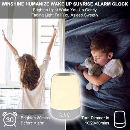 Touch Wake Up Night Light – Sunrise Simulation Alarm Clock with Dimmable Warm White and RGB Ambient Light