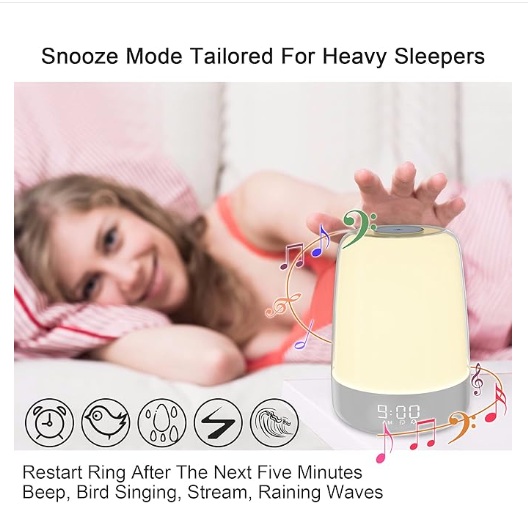 Touch Wake Up Night Light – Sunrise Simulation Alarm Clock with Dimmable Warm White and RGB Ambient Light