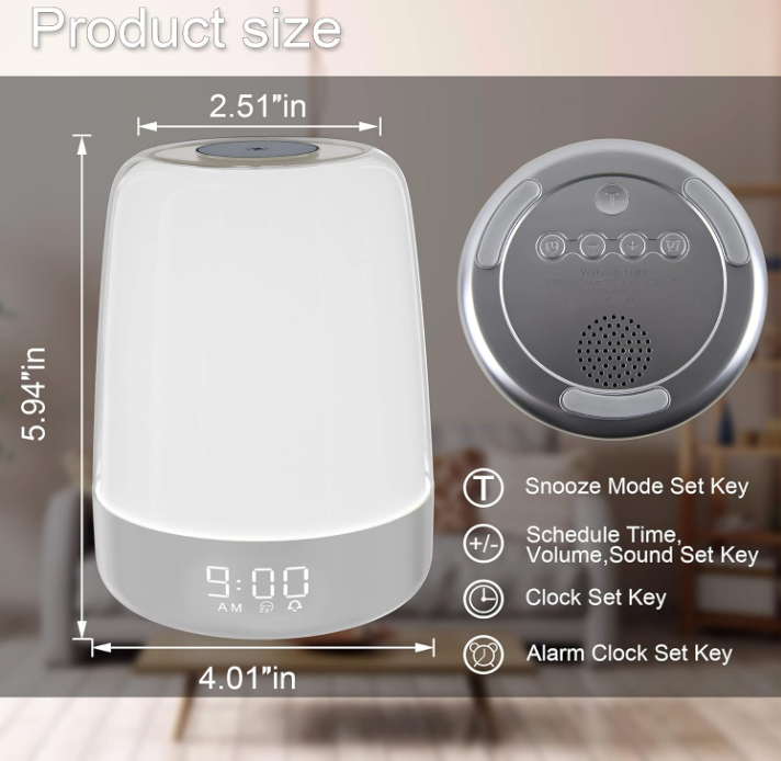 Touch Wake Up Night Light – Sunrise Simulation Alarm Clock with Dimmable Warm White and RGB Ambient Light