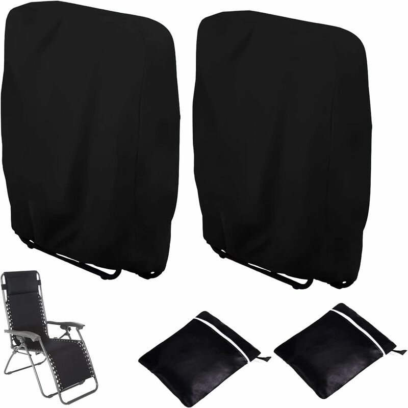 Folding Sun Lounger Cover – Windproof, UV-Resistant, Waterproof, 210D Oxford Fabric, Black, 20/34 x 71 x 110 cm, 2-Pack