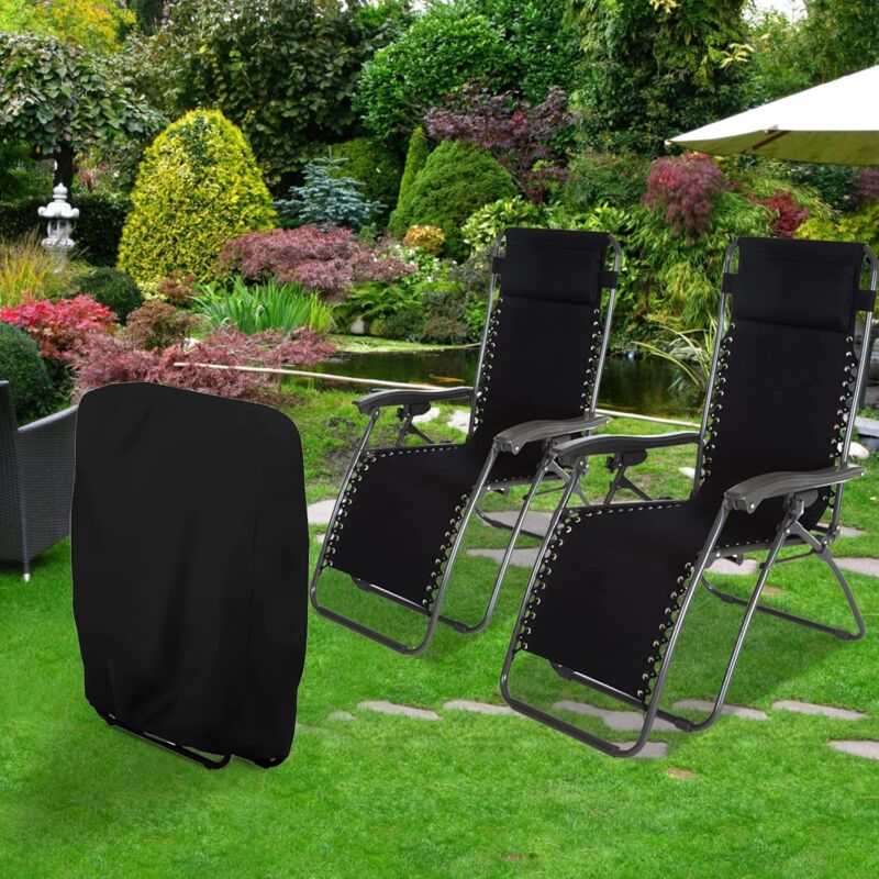 Folding Sun Lounger Cover – Windproof, UV-Resistant, Waterproof, 210D Oxford Fabric, Black, 20/34 x 71 x 110 cm, 2-Pack