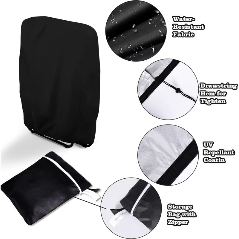 Folding Sun Lounger Cover – Windproof, UV-Resistant, Waterproof, 210D Oxford Fabric, Black, 20/34 x 71 x 110 cm, 2-Pack