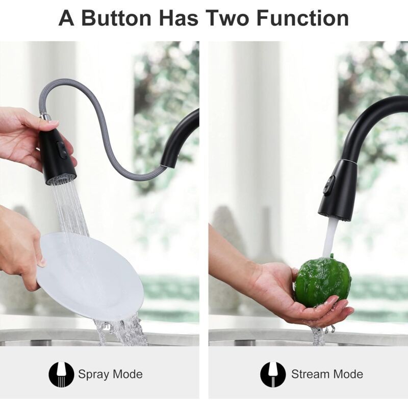 Black Kitchen Faucet – Stainless Steel Pull-Down Sprayer with 2 Spray Modes