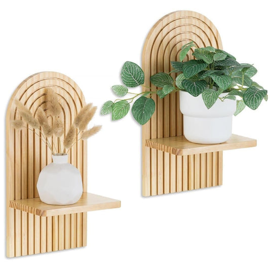 Bohemian Wooden Wall Shelves – Set of 2 with Expander Bolts, Brown