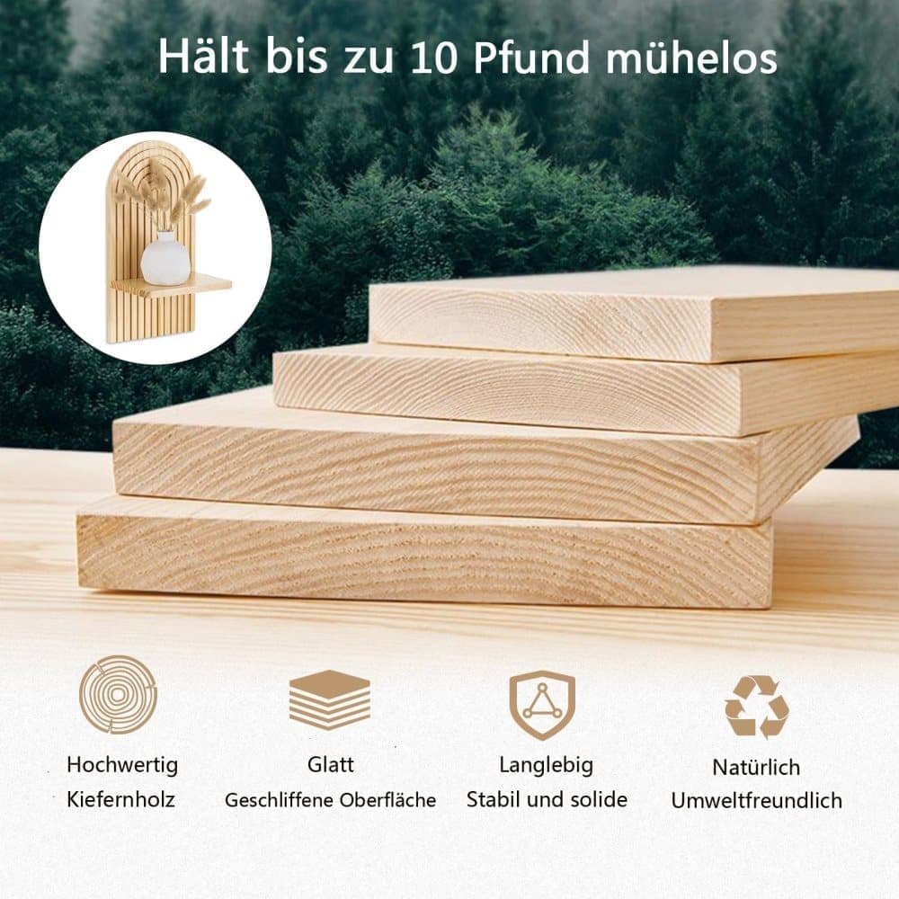 Bohemian Wooden Wall Shelves – Set of 2 with Expander Bolts, Brown