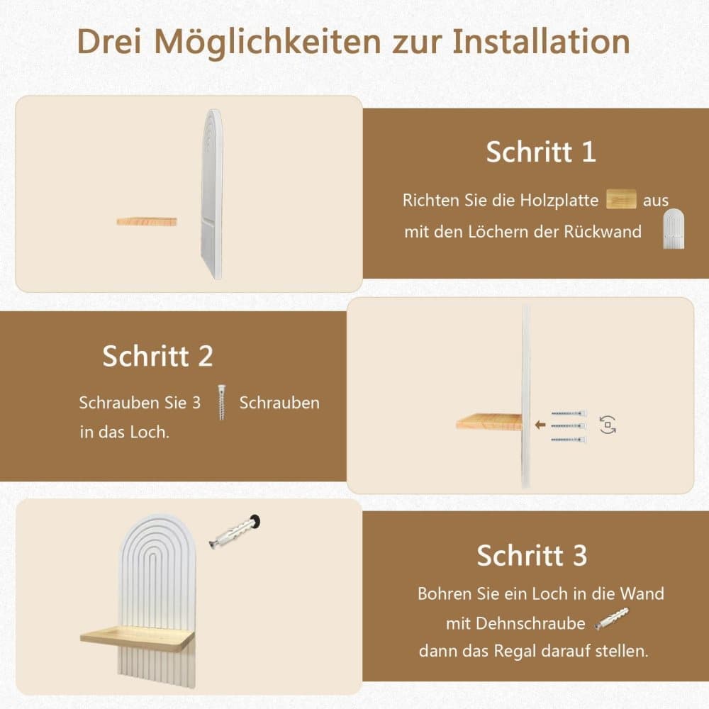Bohemian Wooden Wall Shelves – Set of 2 with Expander Bolts, Brown