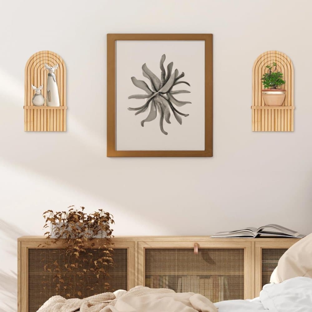 Bohemian Wooden Wall Shelves – Set of 2 with Expander Bolts, Brown