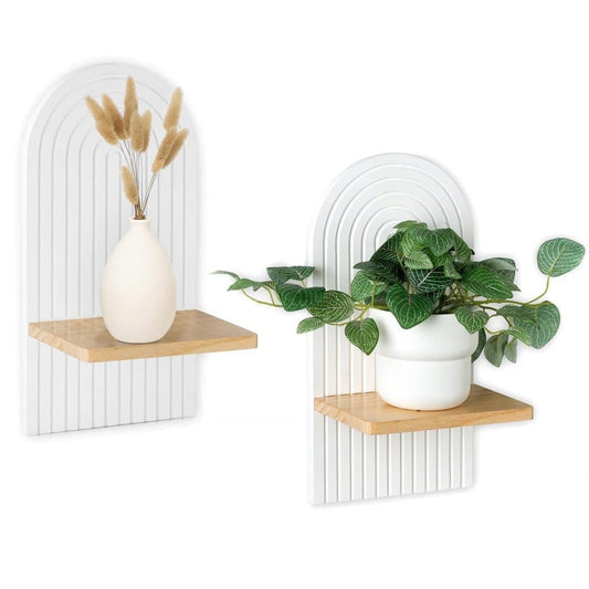 Bohemian Wooden Wall Shelves – 2-Pack, White with Expander Bolts
