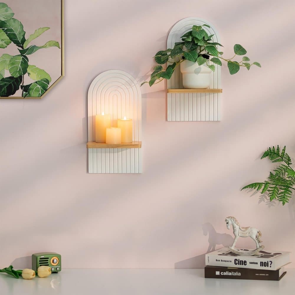 Bohemian Wooden Wall Shelves – 2-Pack, White with Expander Bolts