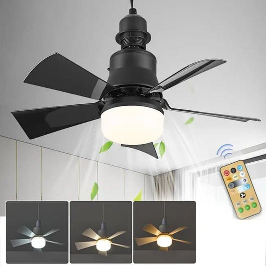 52 cm Ceiling Fan with Remote Control, 3 Speeds, LED E27, 3 Light Colors, Black