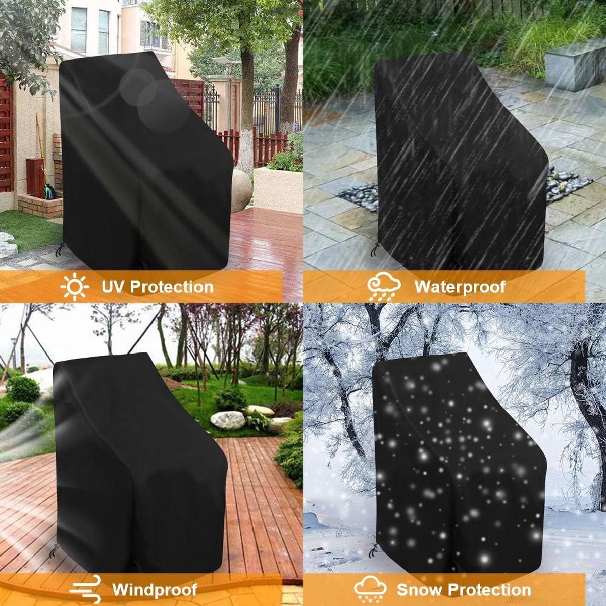 Garden Chair Cover - Waterproof Protective Cover for Garden Furniture - Protective Cover for Garden Chairs - Cover Suitable for Stackable Chairs - 89*89*120/89cm - Black - 210D Oxford Cloth - Waterproof - Durable - Garden Furniture Covers - Garden Furnitu