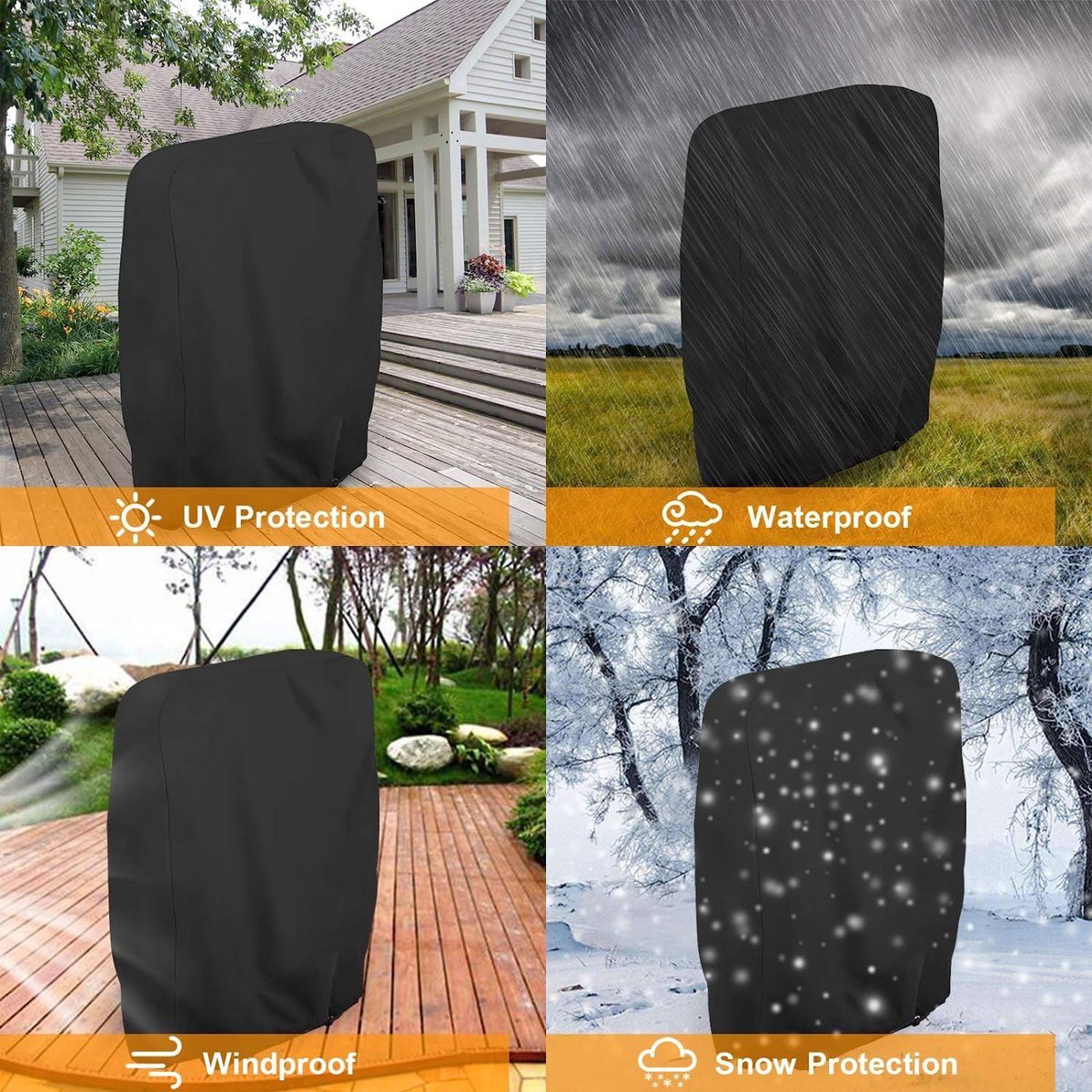 Weatherproof Protective Cover for Sun Lounger - Waterproof Chair Cover - Garden Chair Cover - Cover for Folding Chairs - Garden Furniture Cover - Protective Cover for Sun Loungers - 71x20/34x110cm - Cover for Sun Lounger - Black - With Carrying Bag - For