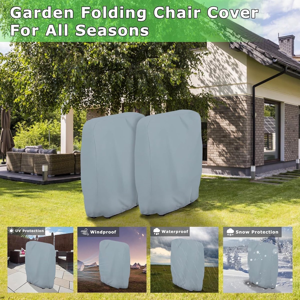 Waterproof Chair Cover - Garden Furniture Protective Cover - Garden Chair Cover - Garden Furniture Cover - Chair Cover for Garden Chairs - Cover for Folding Chairs - Weatherproof Chair Protective Cover - For Outdoor Use in the Garden, Balcony, or Terrace
