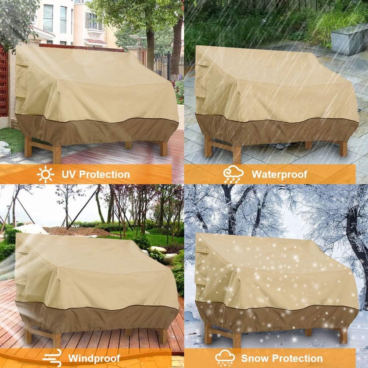 Garden Bench Cover – Waterproof, Windproof 210D Oxford, Beige, 147 x 83 x 79 cm