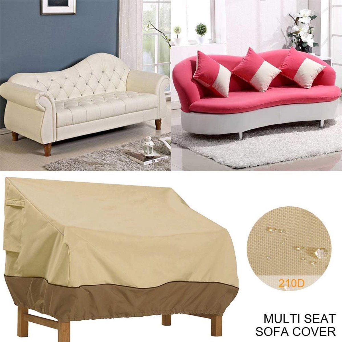 Garden Bench Cover – Waterproof, Windproof 210D Oxford, Beige, 147 x 83 x 79 cm