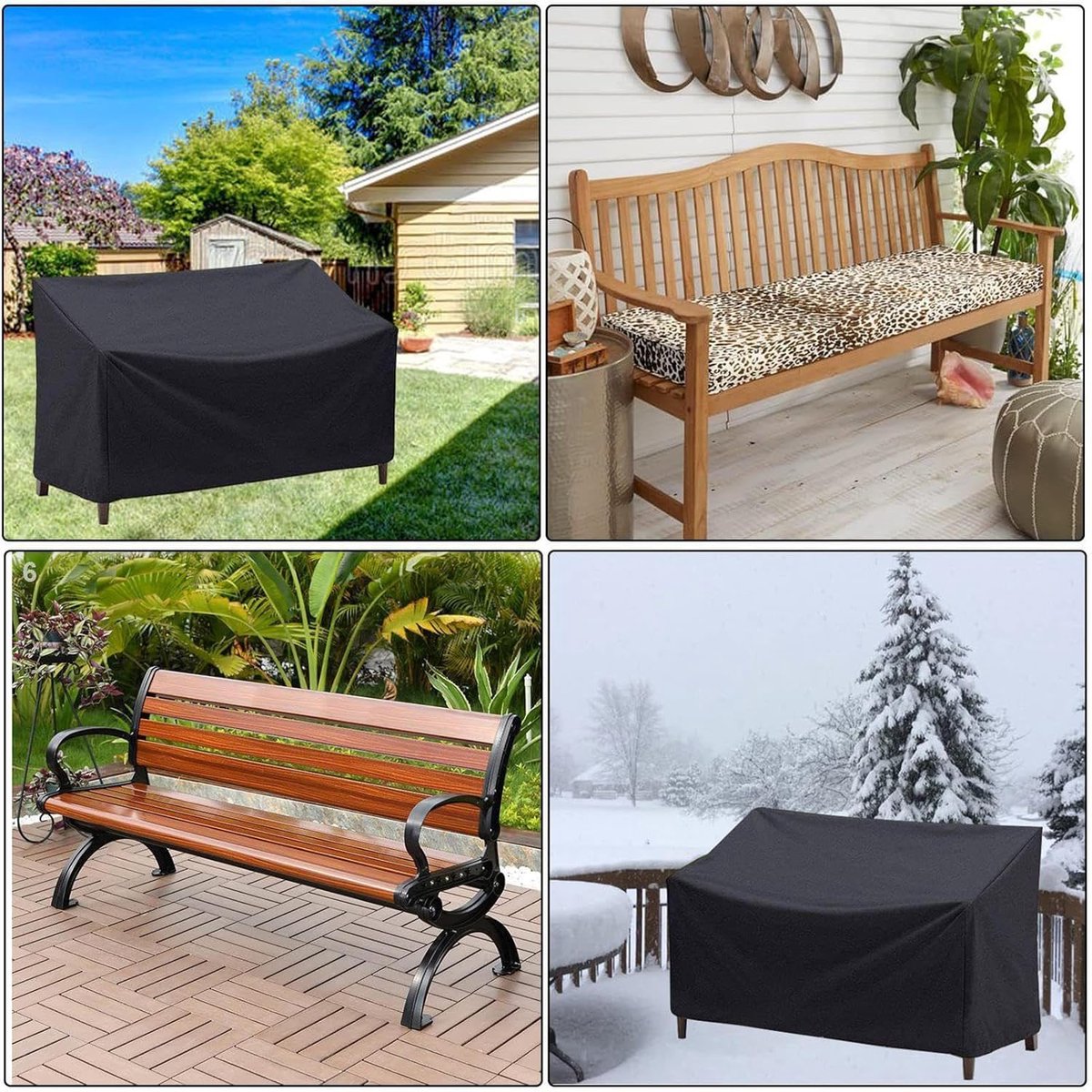 Garden Bench Cover – Waterproof, Windproof, UV-Resistant 2-Seater, Black Oxford Fabric