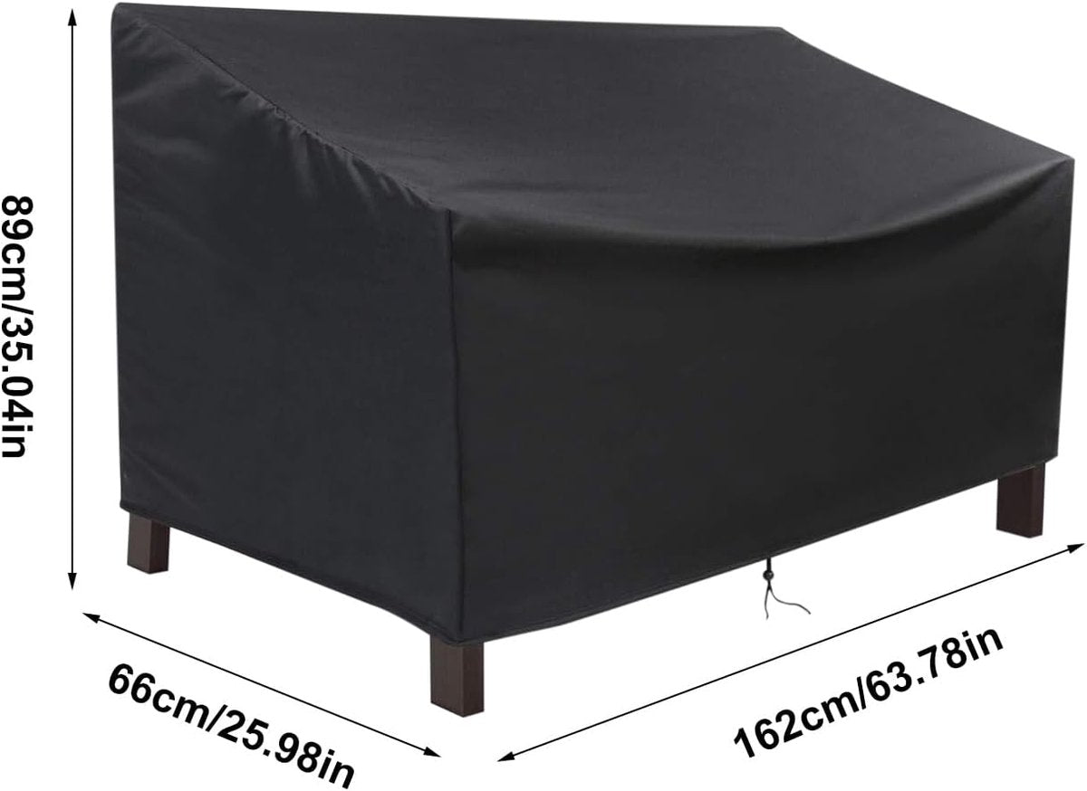 Garden Bench Cover – Waterproof, Windproof, UV-Resistant 2-Seater, Black Oxford Fabric