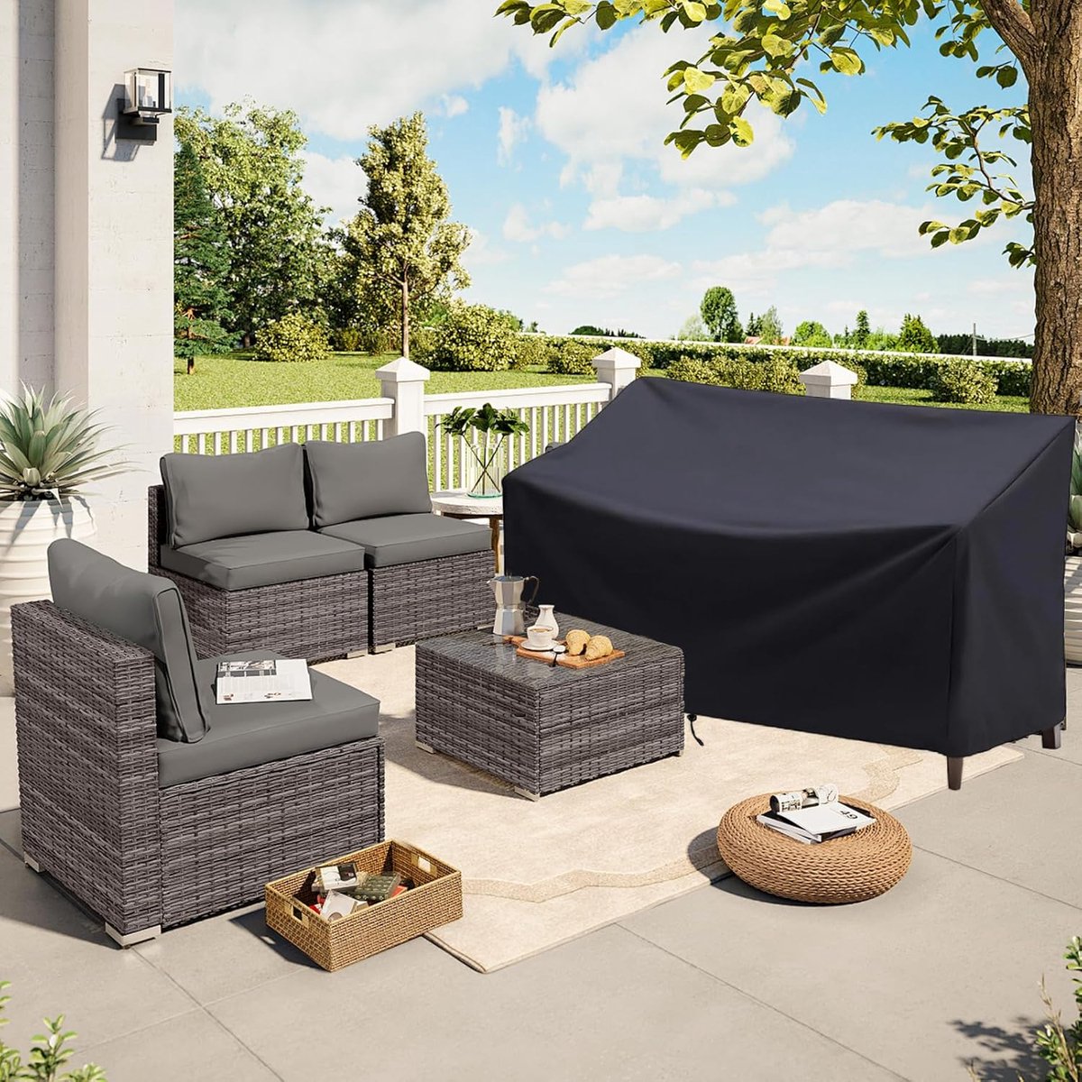 Garden Bench Cover – Waterproof, Windproof, UV-Resistant 2-Seater, Black Oxford Fabric