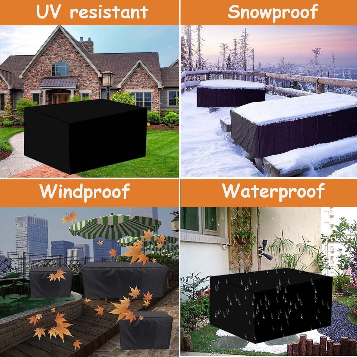 Garden Table Cover - 123*123*74 cm - Garden Furniture Cover - Square Garden Furniture Cover - Waterproof Garden Furniture Protective Cover - Waterproof Garden Table Cover - Dust Cover - Anti-UV - 210D Oxford Table Cover - for Garden, Gazebo, Balcony - Bla