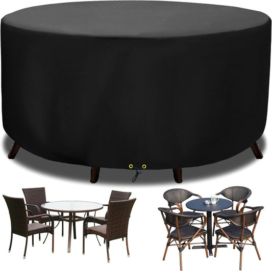 Round Garden Table Cover – Waterproof, Windproof, UV Resistant – Black, 130 cm Diameter